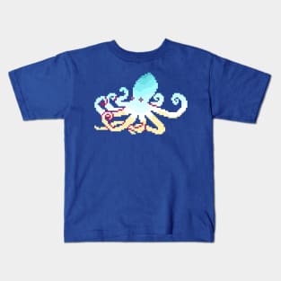 Modern Pixel Sea Octopus Kids T-Shirt